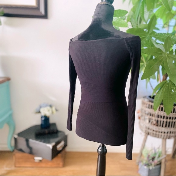 Bailey/44 Off-The-Shoulder Ribbed Knit Bandage Layered Casual Long Sleeve Top - Picture 4 of 8